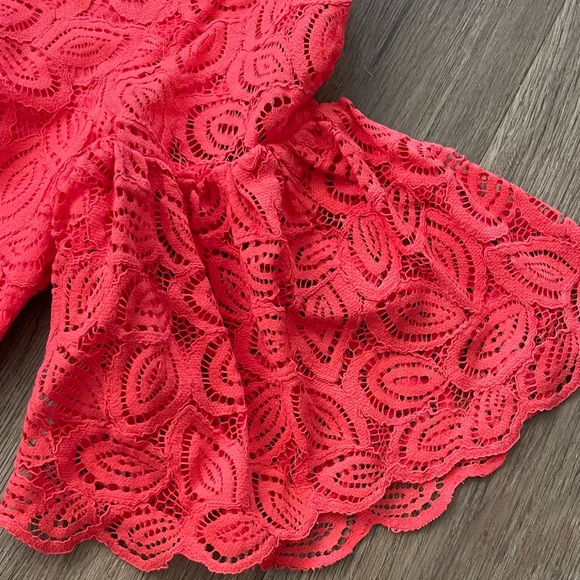 ANN TAYLOR Coral Pink Lace Ruffle Bell Sleeve Dres - Picture 7 of 14